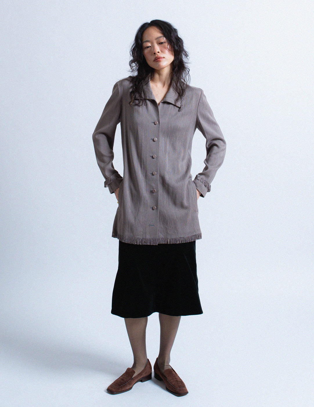 Issey Miyake vintage gray textured cotton blend blazer with fringes