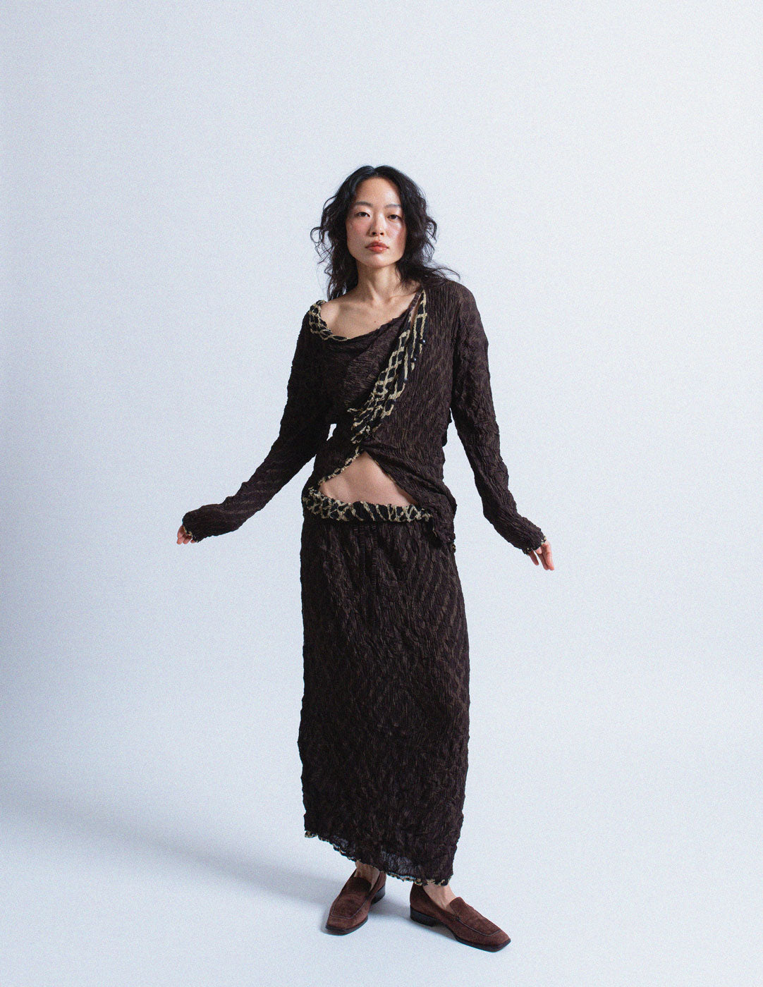 Issey Miyake vintage reversible geometric pattern crinkled skirt set