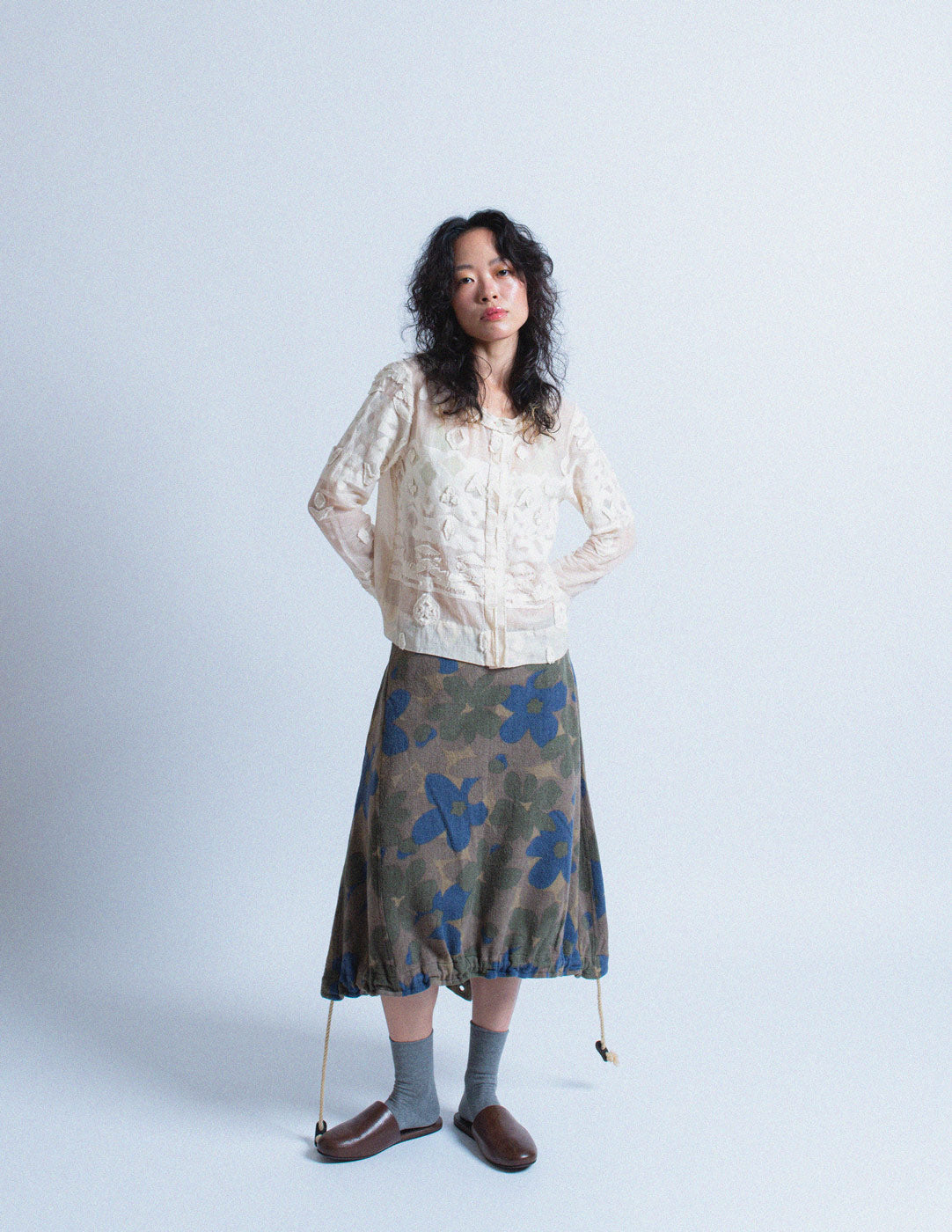 Issey Miyake off white sheer cotton blend cardigan