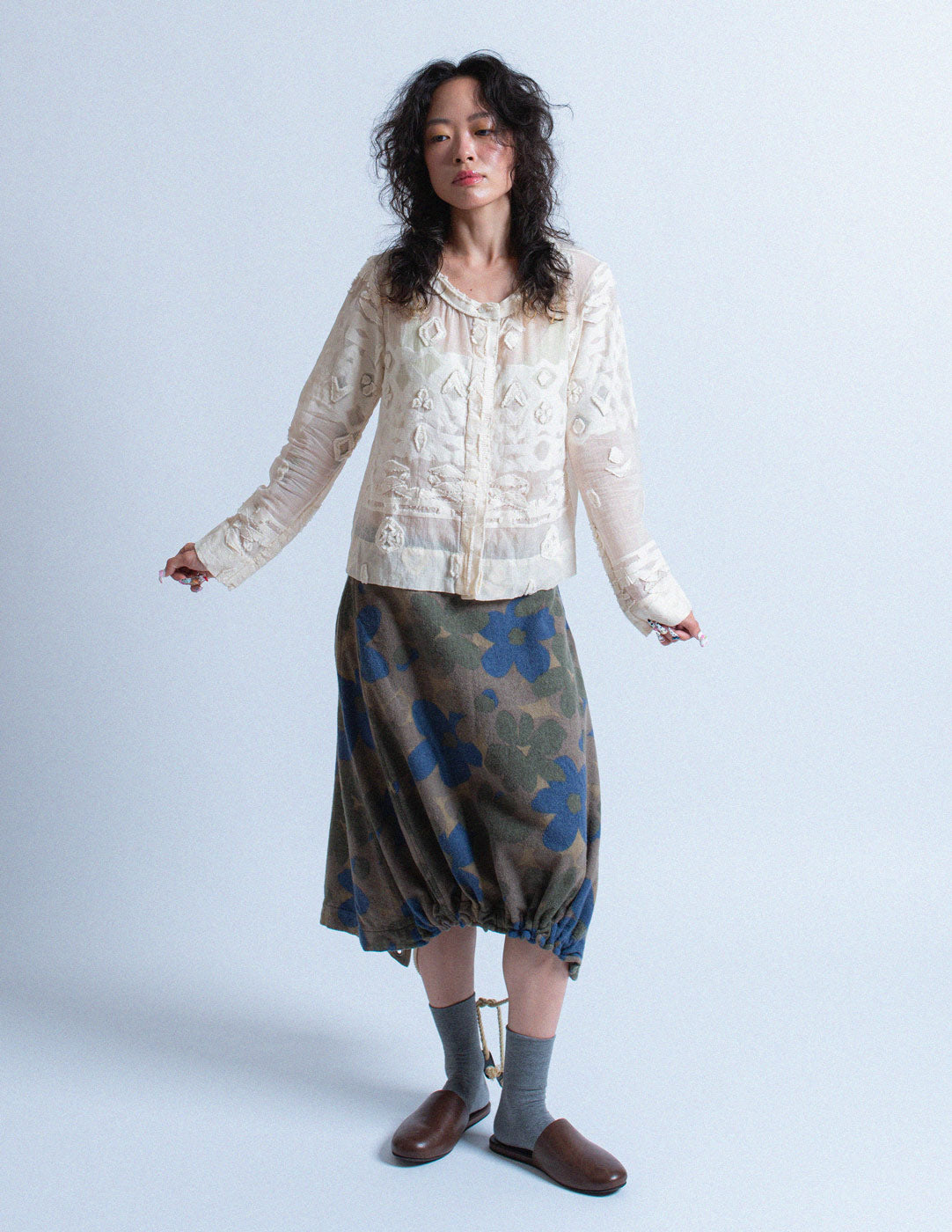 Issey Miyake off white sheer cotton blend cardigan