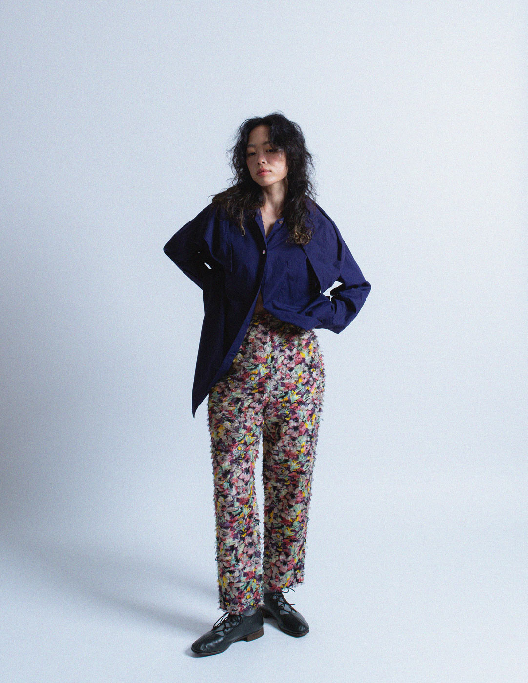 Jean Paul Gaultier vintage feathered floral trousers