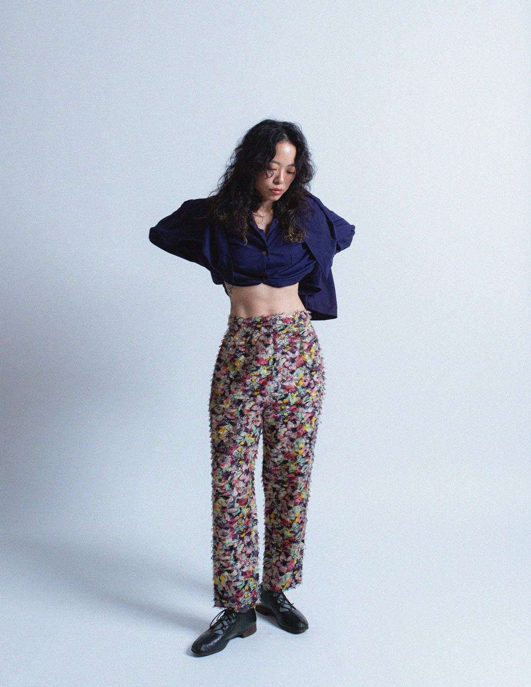 Jean Paul Gaultier vintage feathered floral trousers