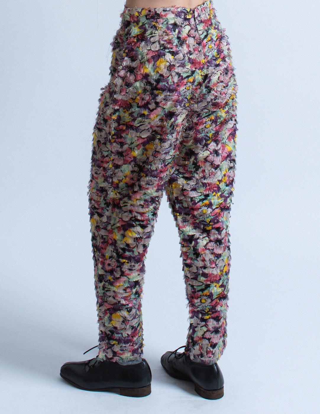 Jean Paul Gaultier vintage feathered floral trousers back detail