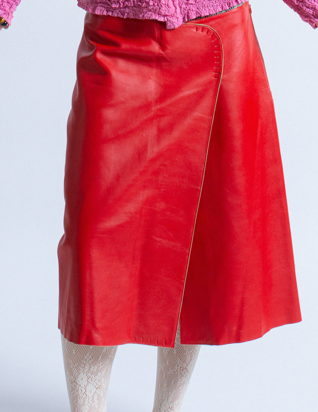 Jil Sander vintage red leather skirt detail
