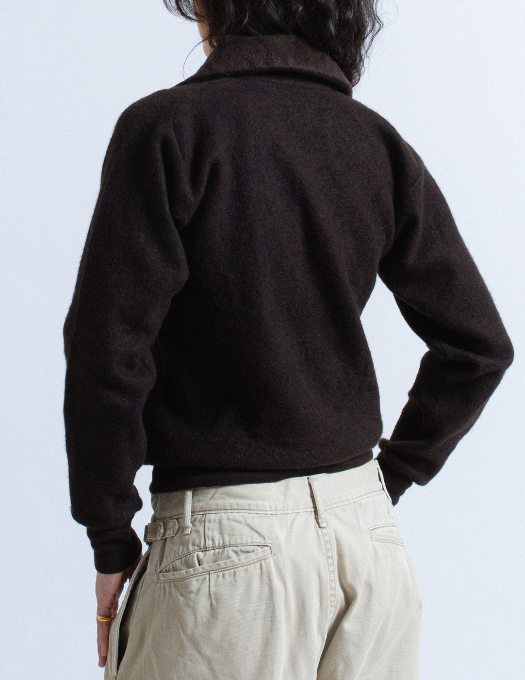 Kapital chocolate wool blend felted anchor pullover back detail