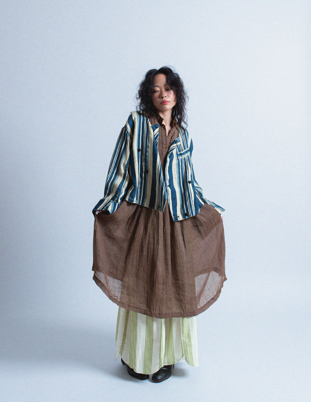 Issey Miyake vintage chocolate linen smocked dress