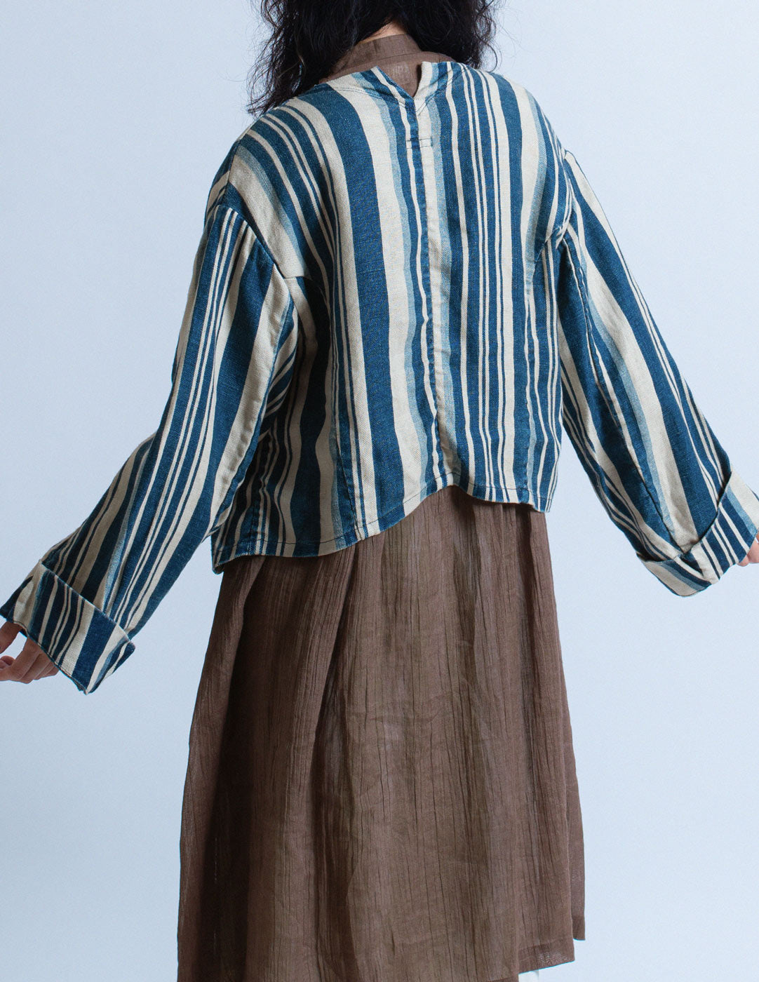 Kapital indigo and beige striped linen jacket back detail