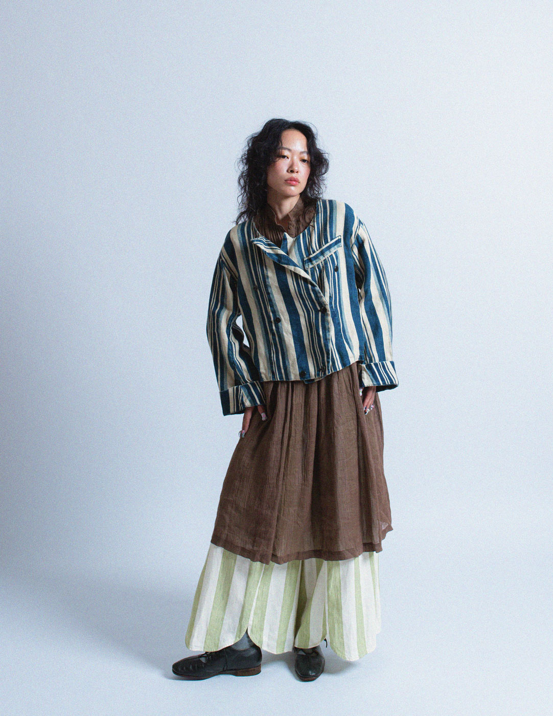 Kapital indigo and beige striped linen jacket