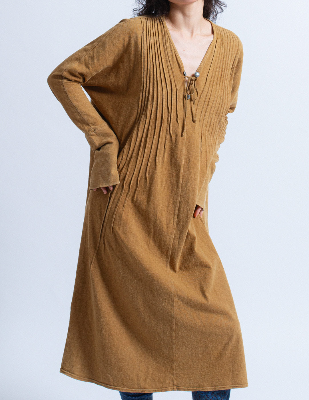Kapital ochre cotton casual dress front detail