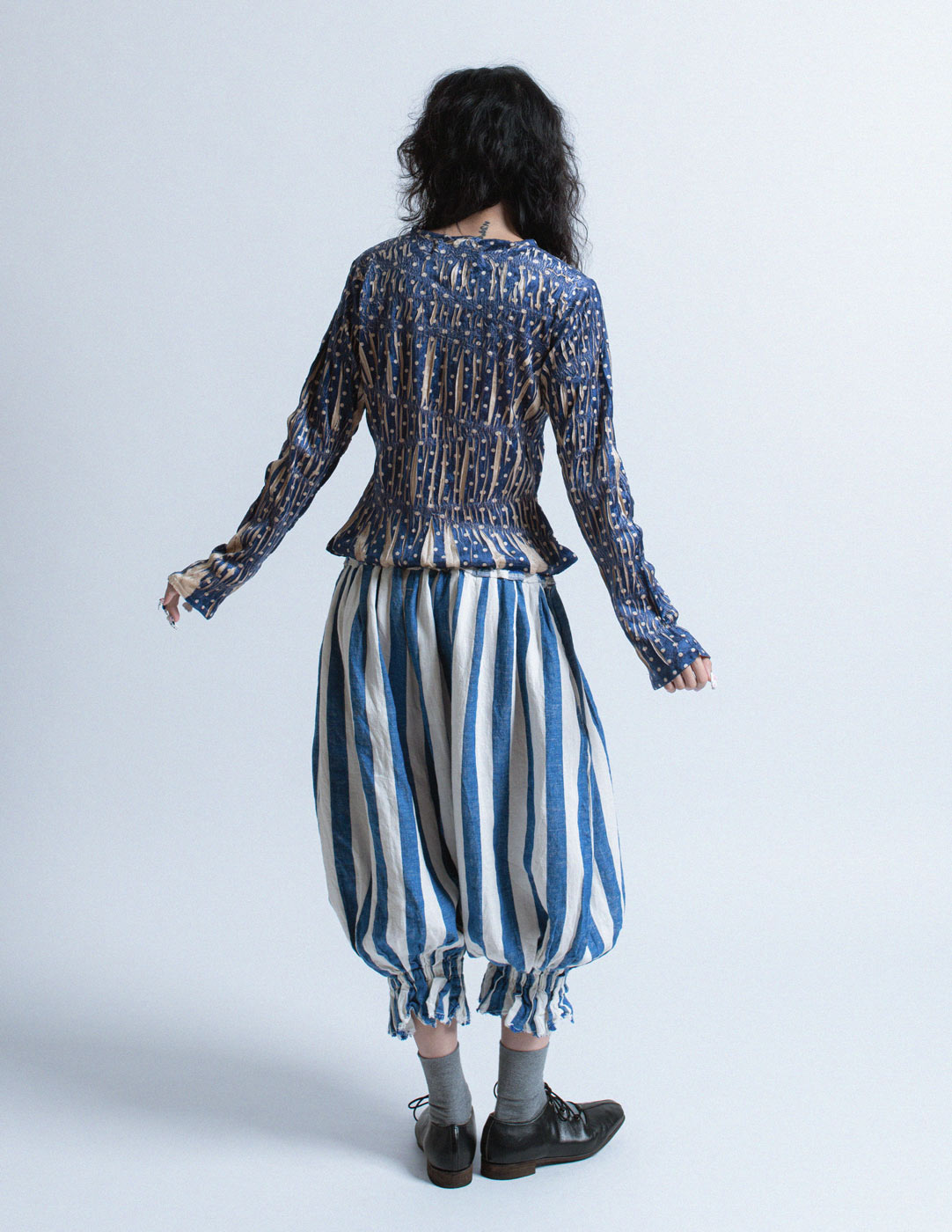 Kapital blue and white striped denim bloomers back view