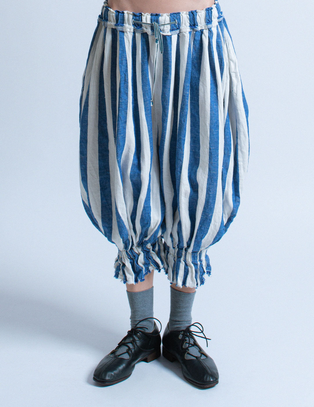 Kapital blue and white striped denim bloomers front detail