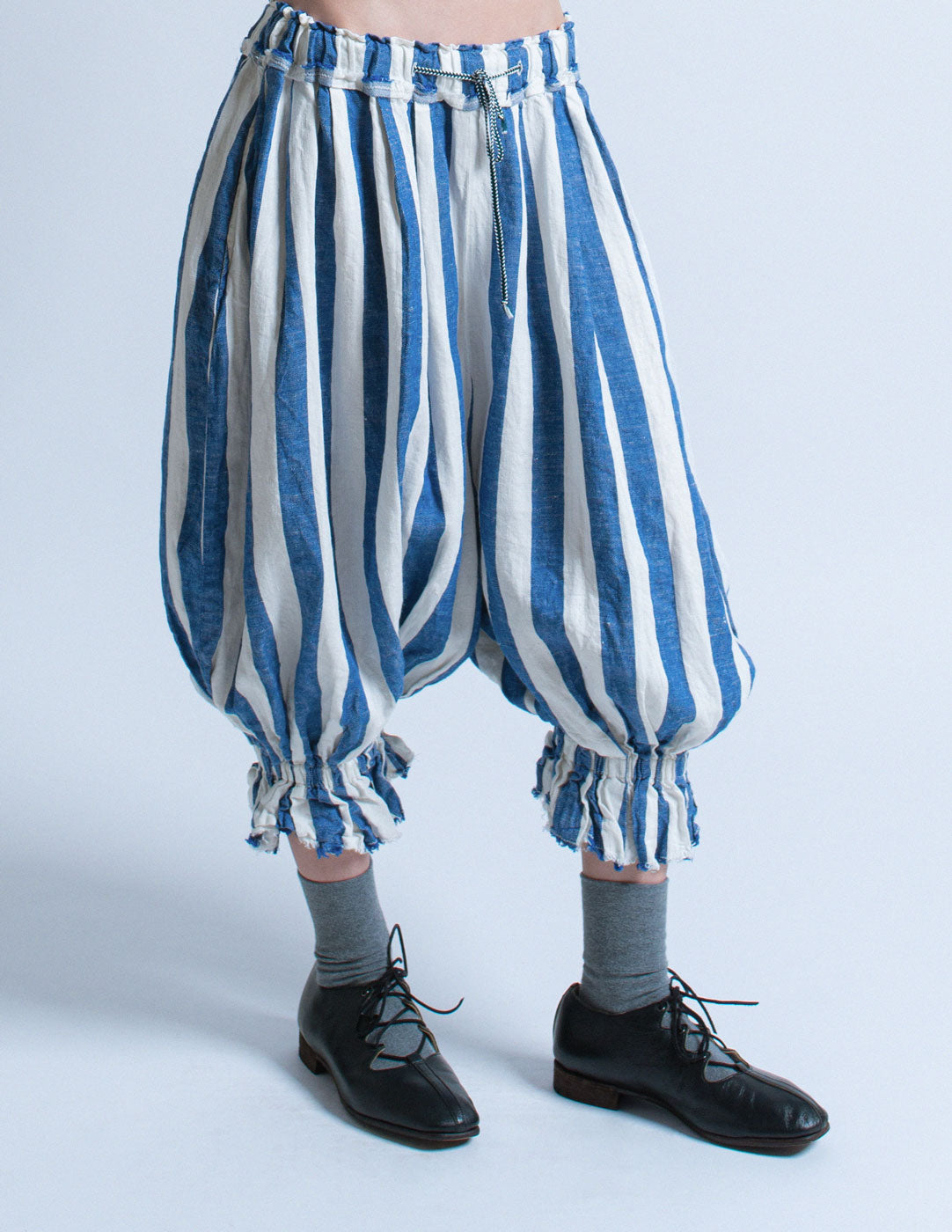 Kapital blue and white striped denim bloomers detail