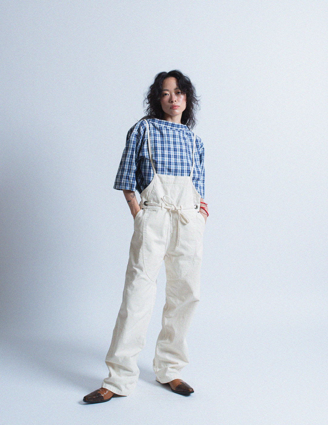 Kapital off white denim convertible overall