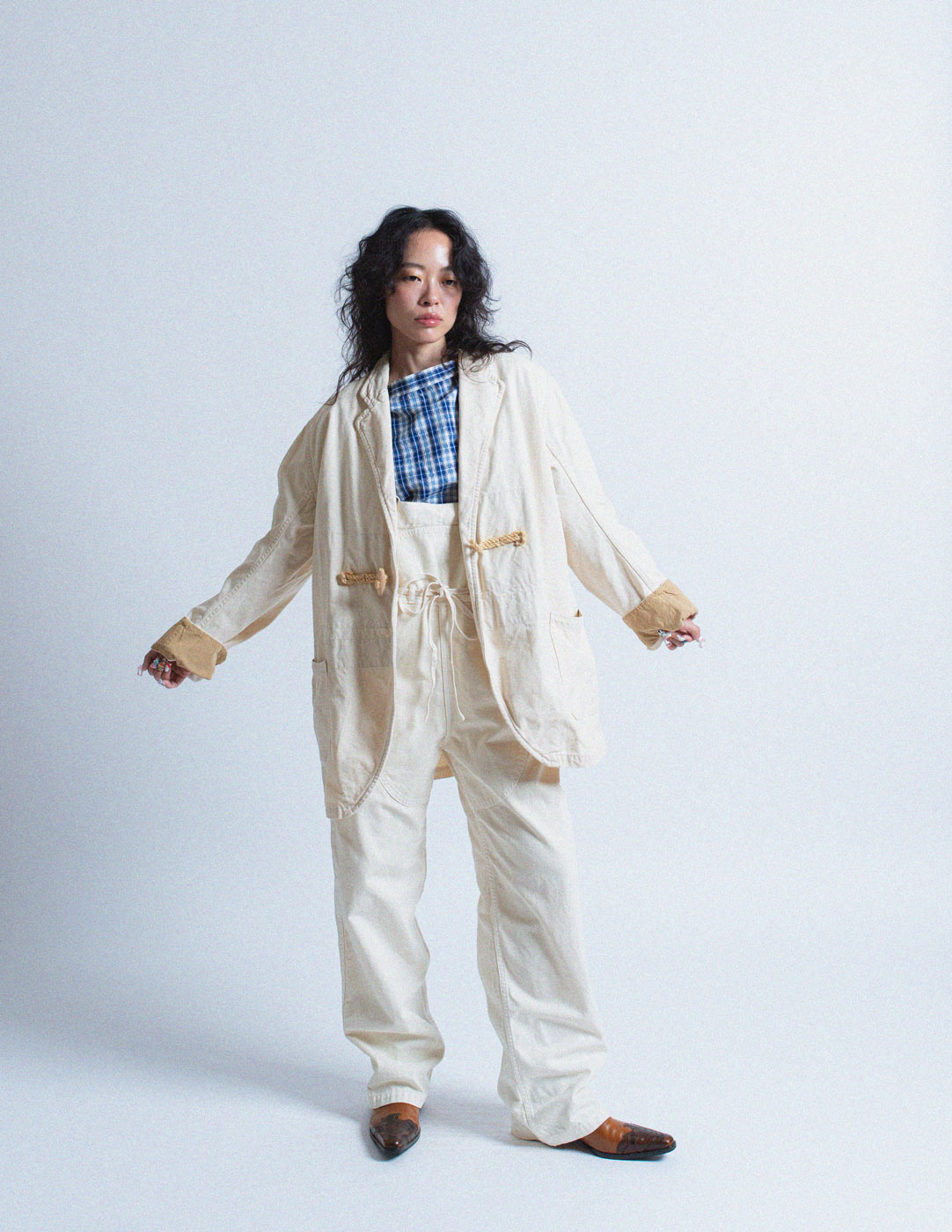 Kapital off white denim convertible overall