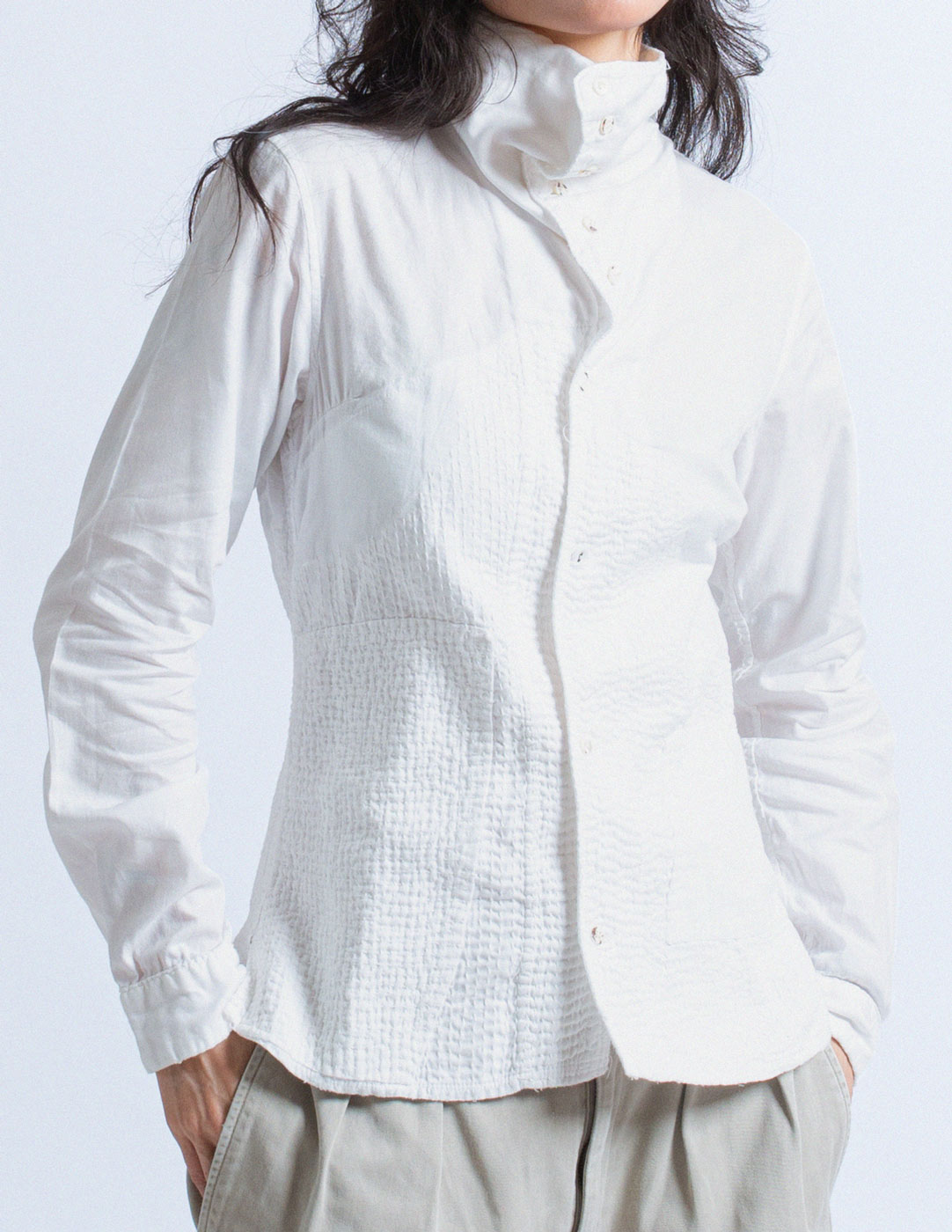 Kapital white collared shirt with stitching detail