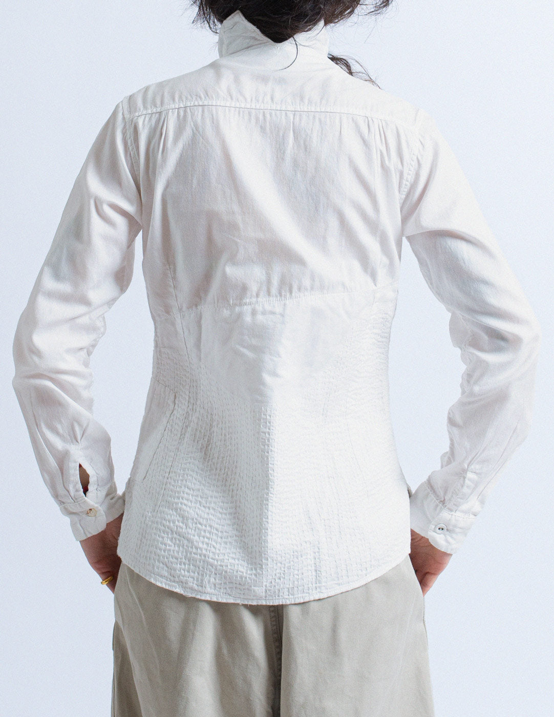 Kapital white collared shirt with stitching detail back view