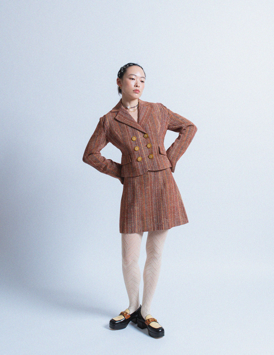 Christophe Lemaire vintage striped wool and silk blend skirt suit
