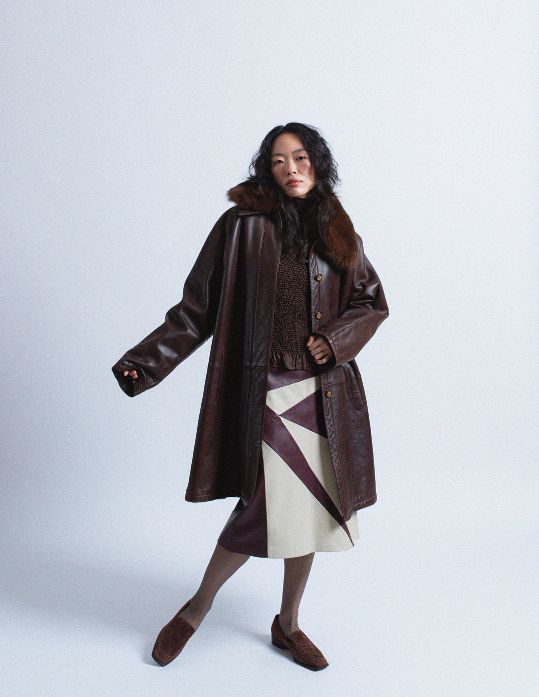 Loewe vintage brown lambskin coat with fur collar