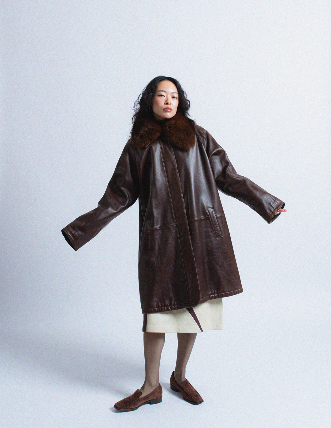 Loewe vintage brown lambskin coat with fur collar