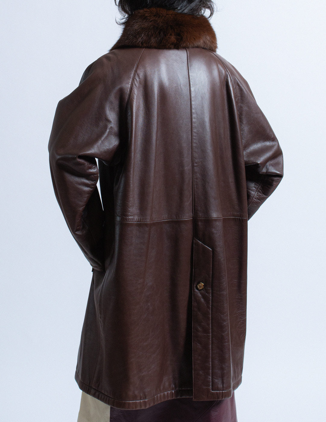 Loewe vintage brown lambskin coat with fur collar back detail