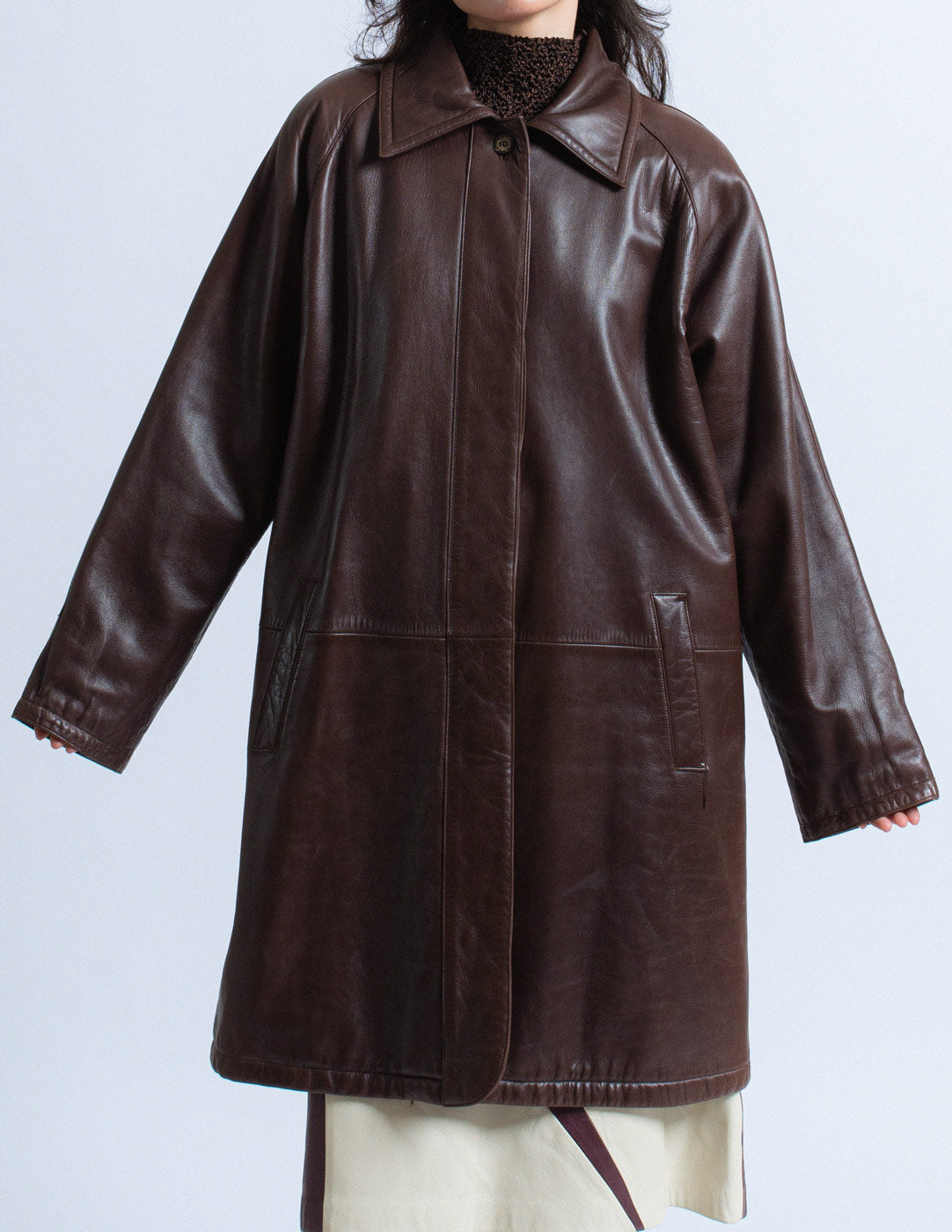 Loewe vintage brown lambskin coat with fur collar collarless detail