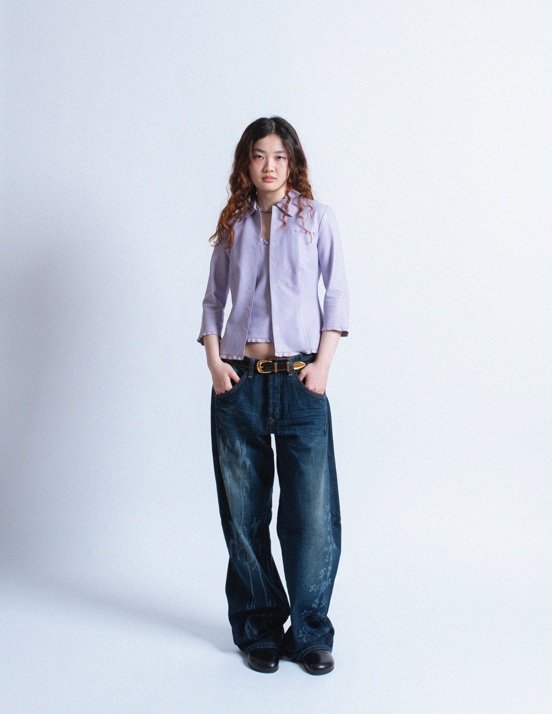 Miu Miu vintage lavender leather camisole and blazer set