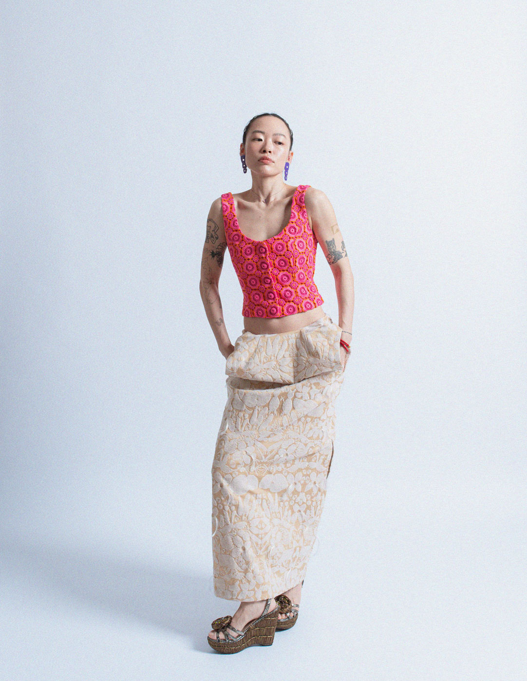 Moschino pink and orange crochet flower sleeveless top