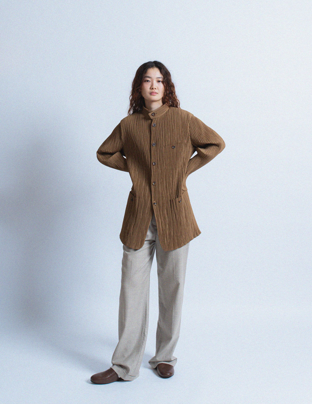 Issey Miyake vintage camel pleated long jacket