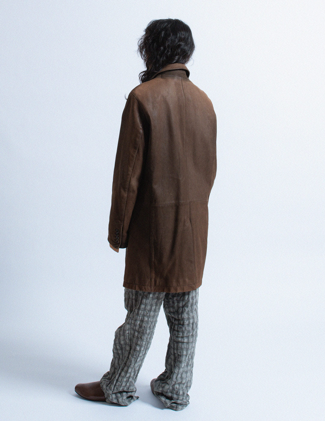 Prada vintage chocolate leather coat back view