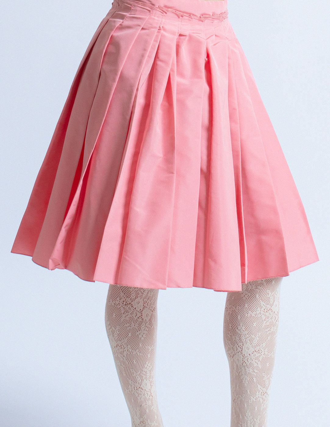 Prada peach silk pleated skirt detail