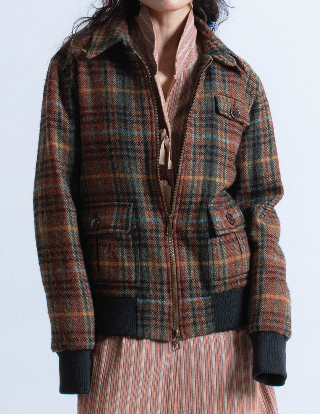 Romeo Gigli plaid wool zip up jacket detail