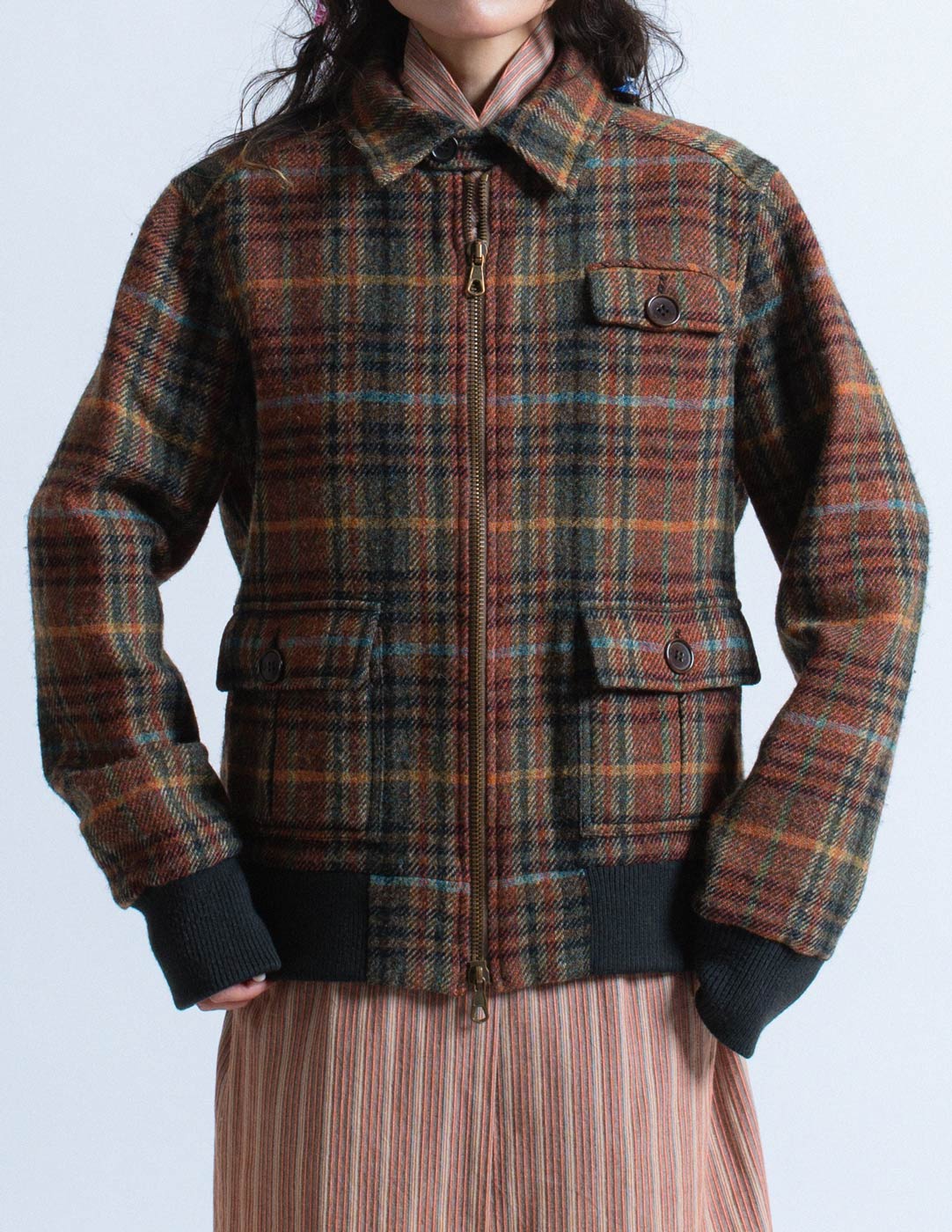 Romeo Gigli plaid wool zip up jacket detail