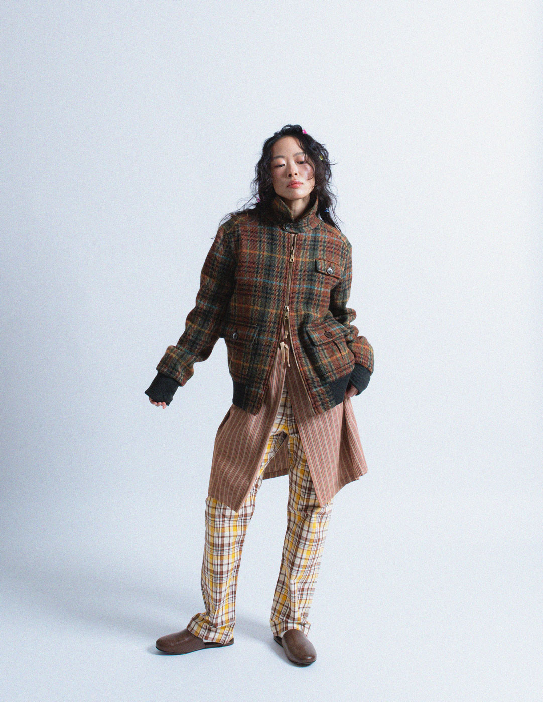 Romeo Gigli plaid wool zip up jacket