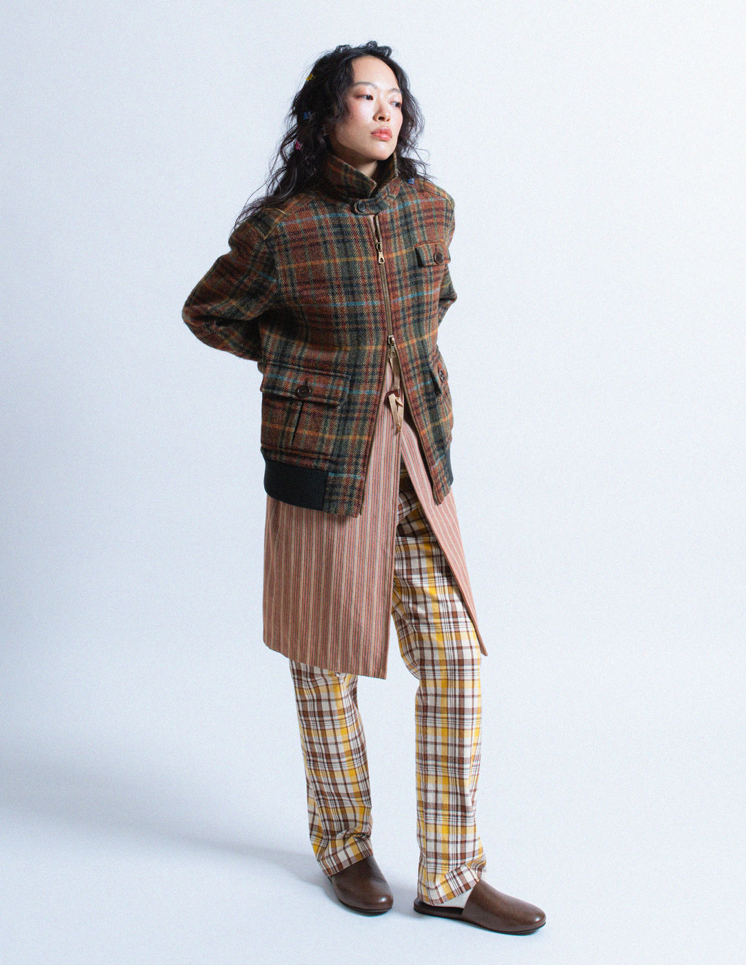 Romeo Gigli plaid wool zip up jacket