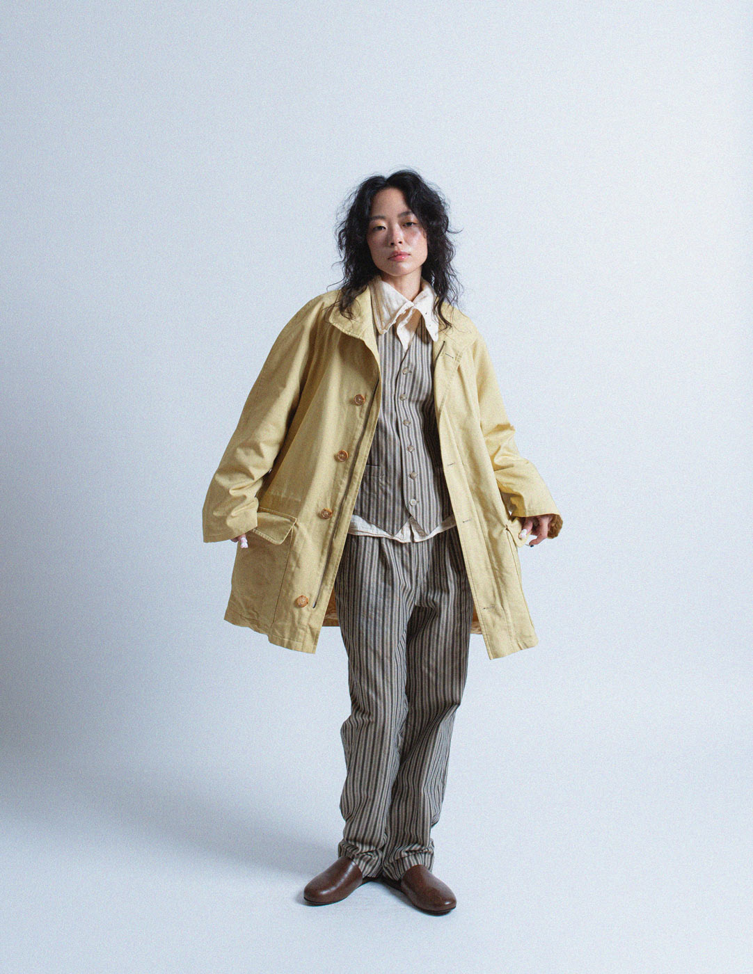 Romeo Gigli vintage gray striped cotton trousers