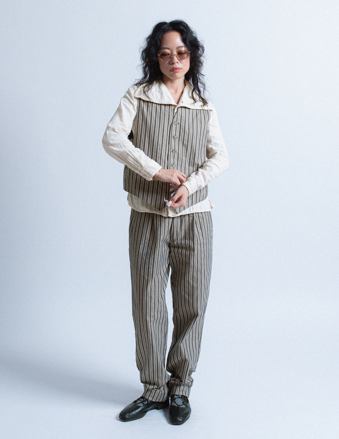 Romeo Gigli vintage gray striped cotton trousers