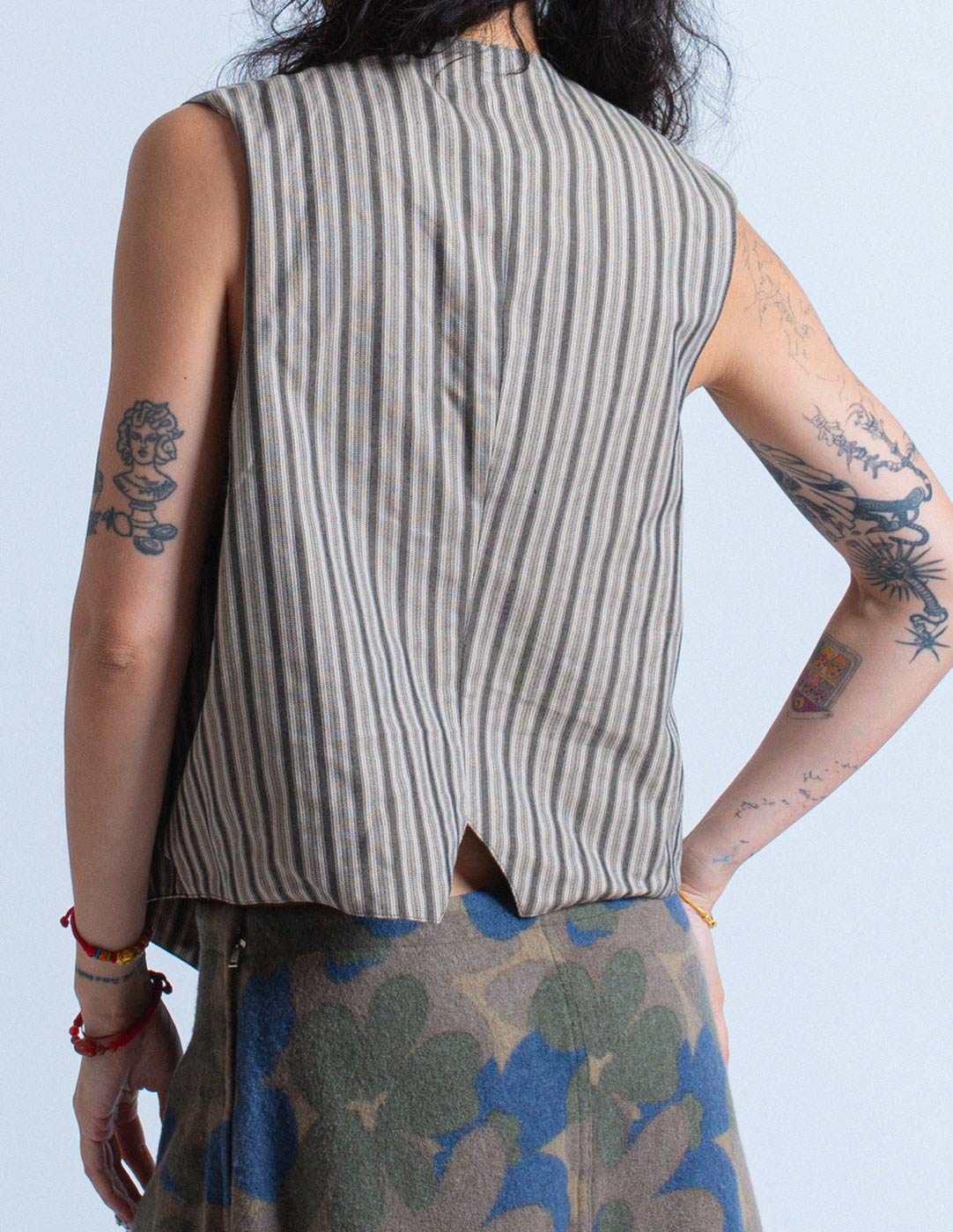 Romeo Gigli vintage gray striped cotton vest back detail