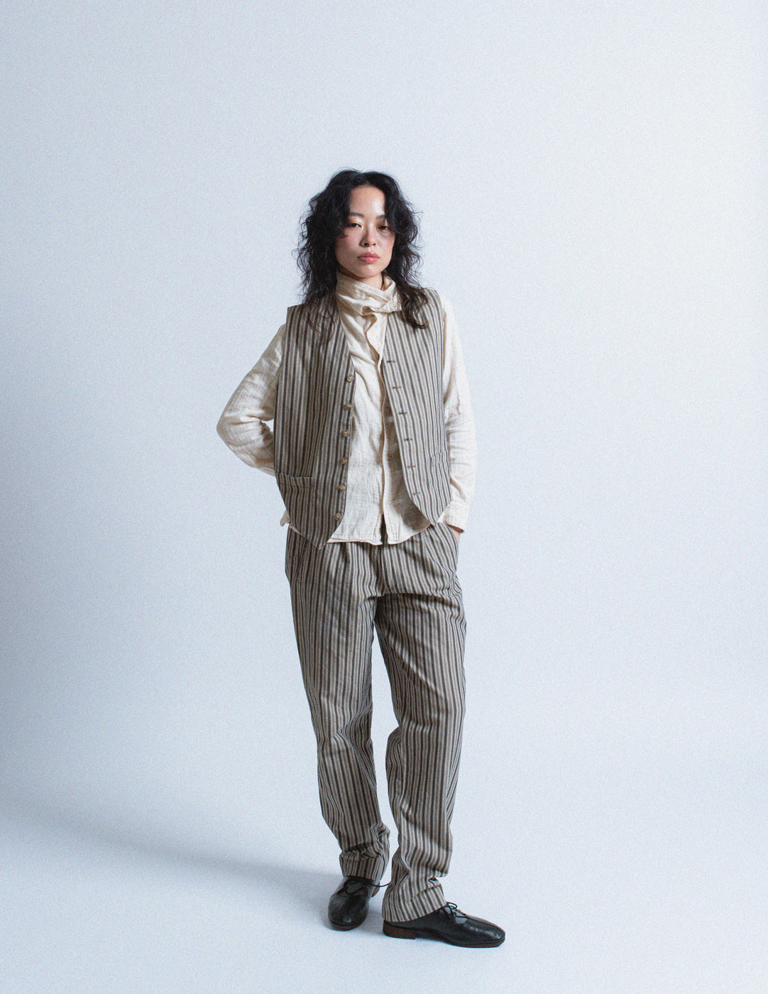 Romeo Gigli vintage gray striped cotton trousers