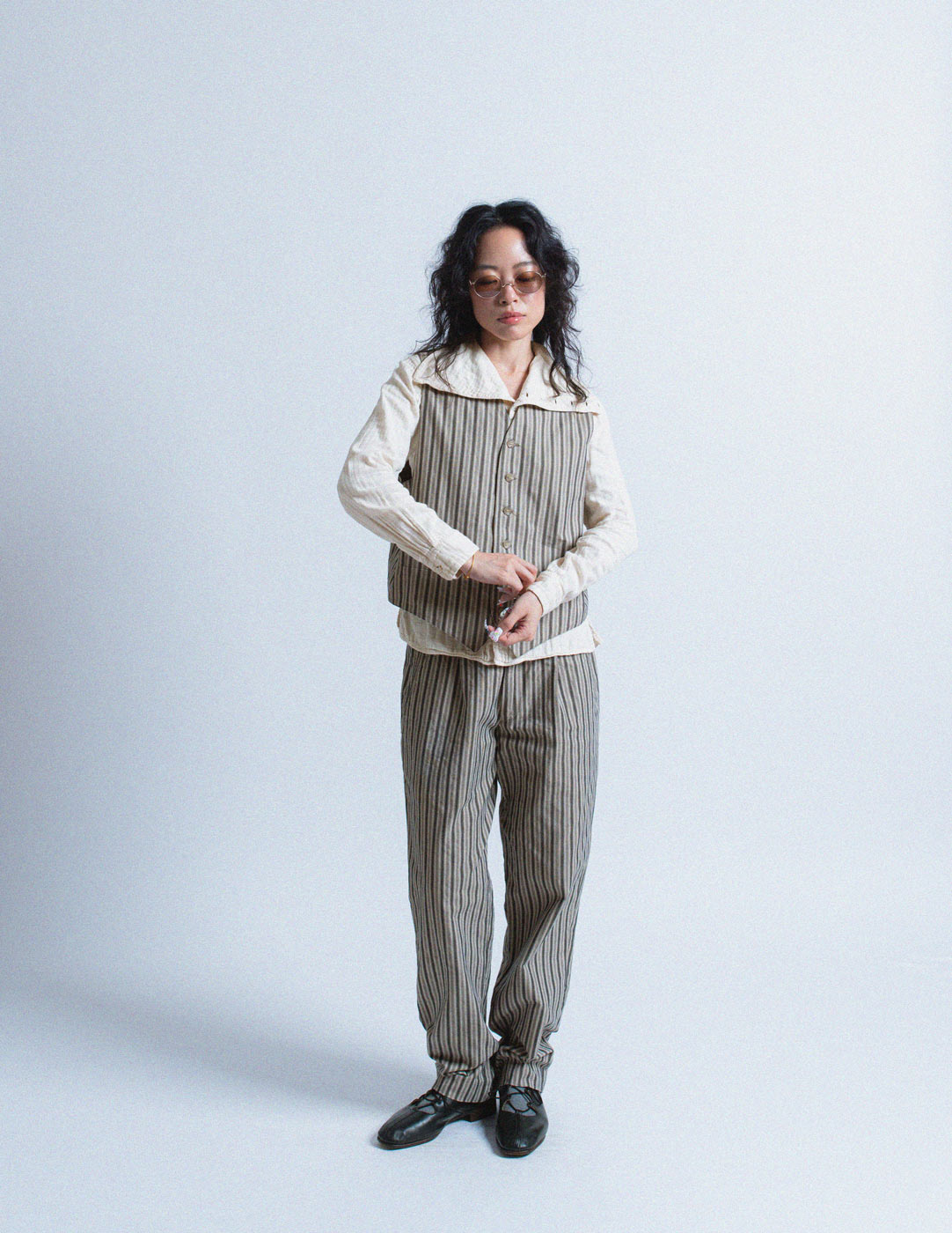 Romeo Gigli vintage gray striped cotton vest