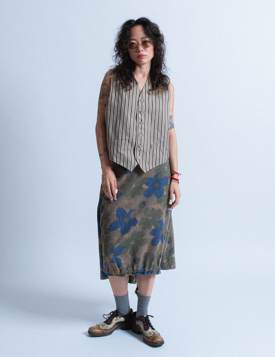 Romeo Gigli vintage gray striped cotton vest front view