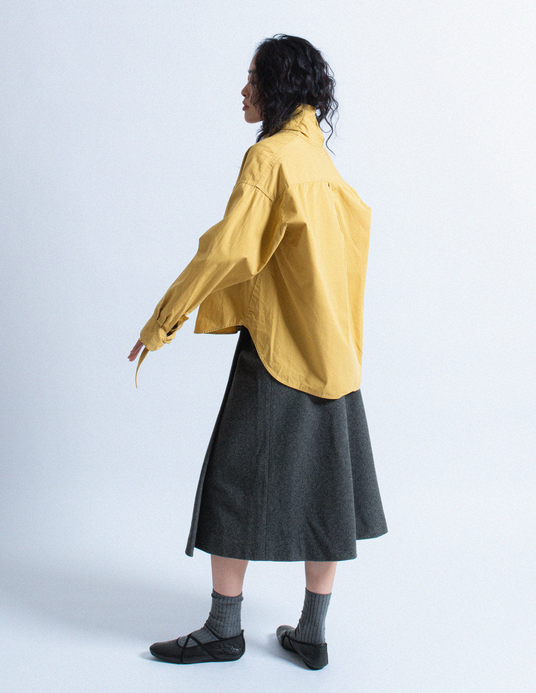 Romeo Gigli vintage mustard yellow cotton cocoon shirt back view