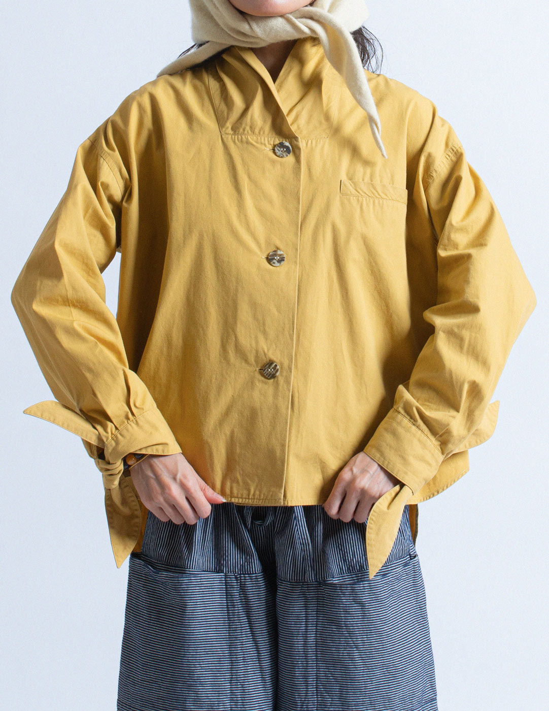 Romeo Gigli vintage mustard yellow cotton cocoon shirt detail