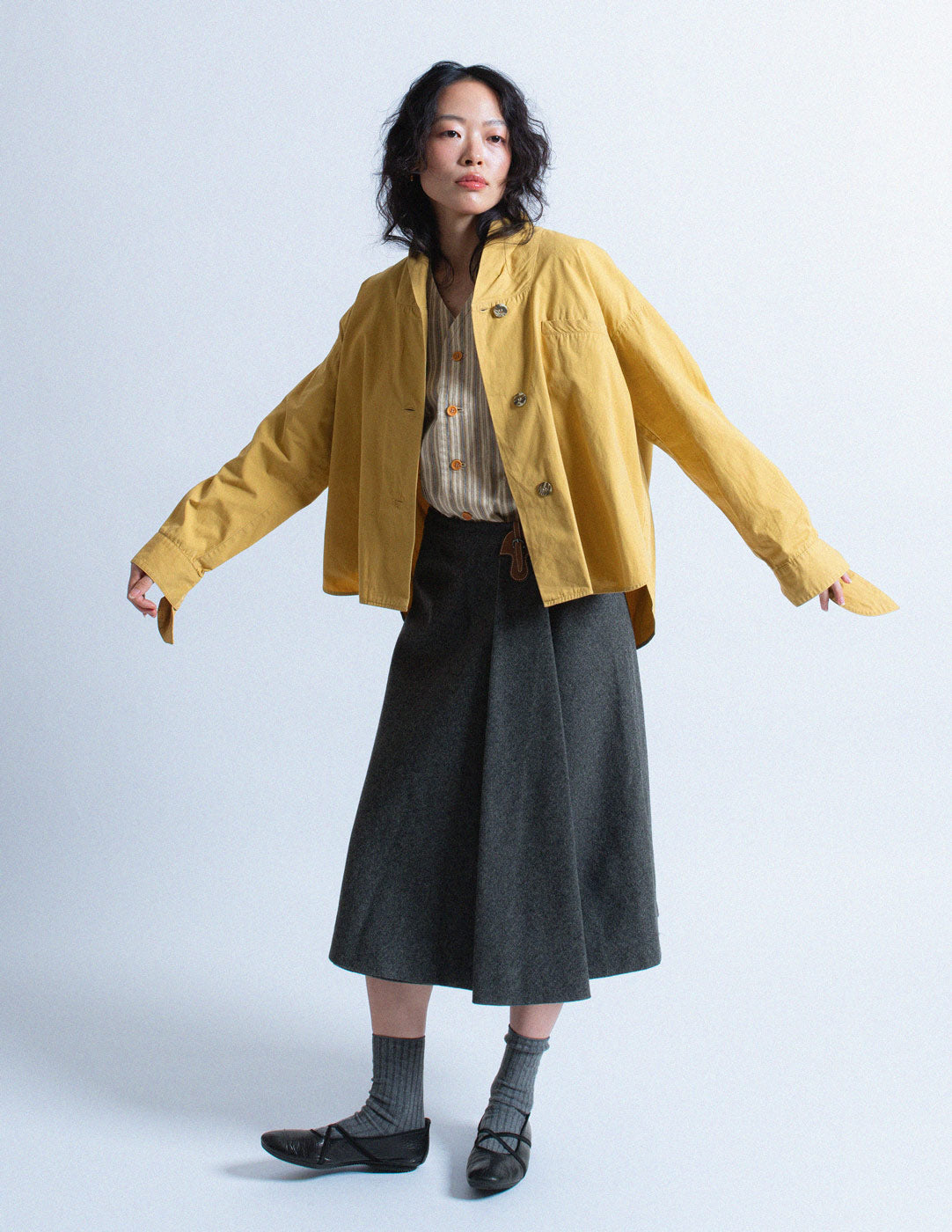 Romeo Gigli vintage mustard yellow cotton cocoon shirt