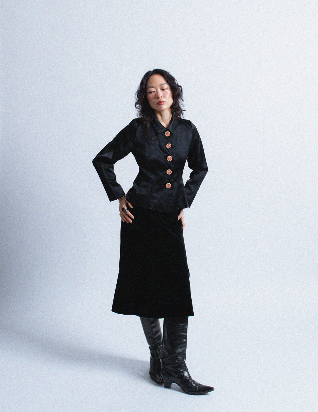 Yves Saint Laurent vintage jewel-buttoned satin blazer