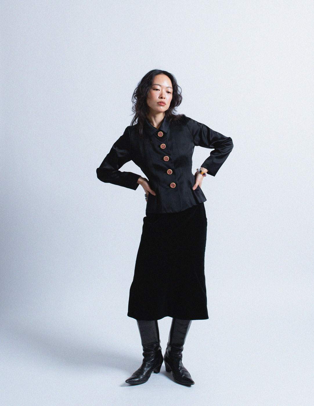 Yves Saint Laurent vintage jewel-buttoned satin blazer