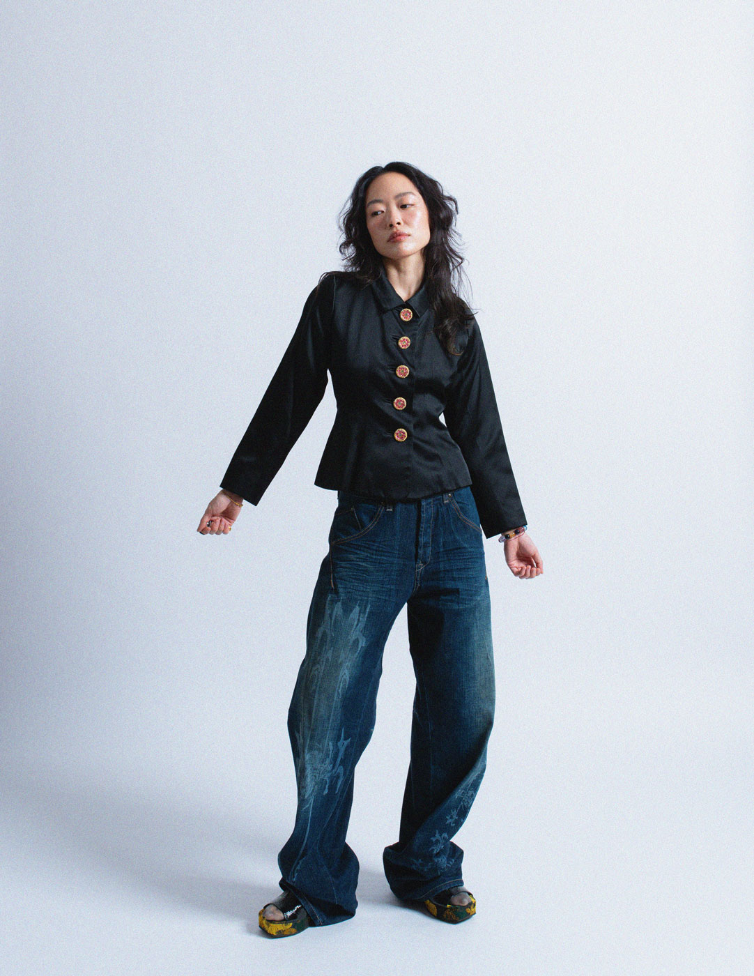 Yves Saint Laurent vintage jewel-buttoned satin blazer