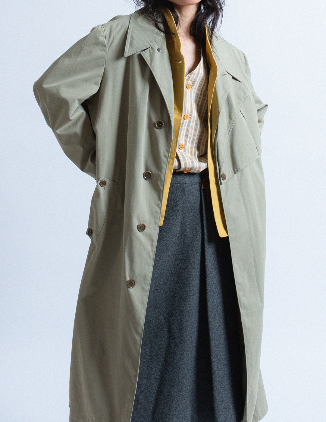 Y's khaki trench coat layer detail