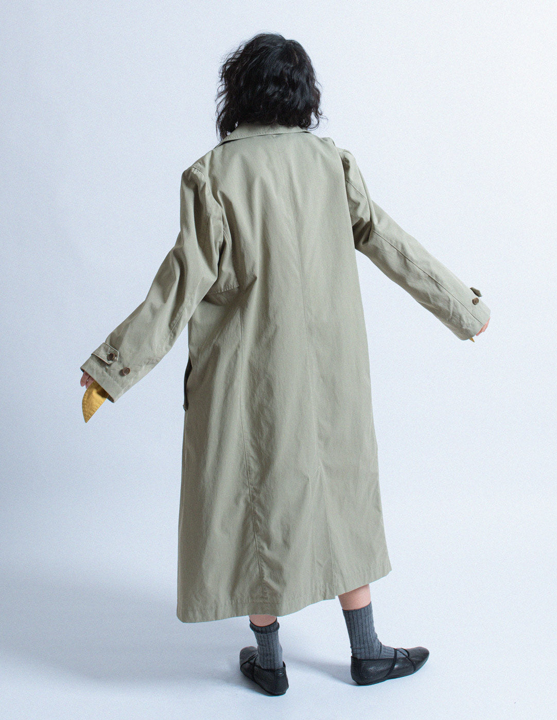 Y's khaki trench coat back view