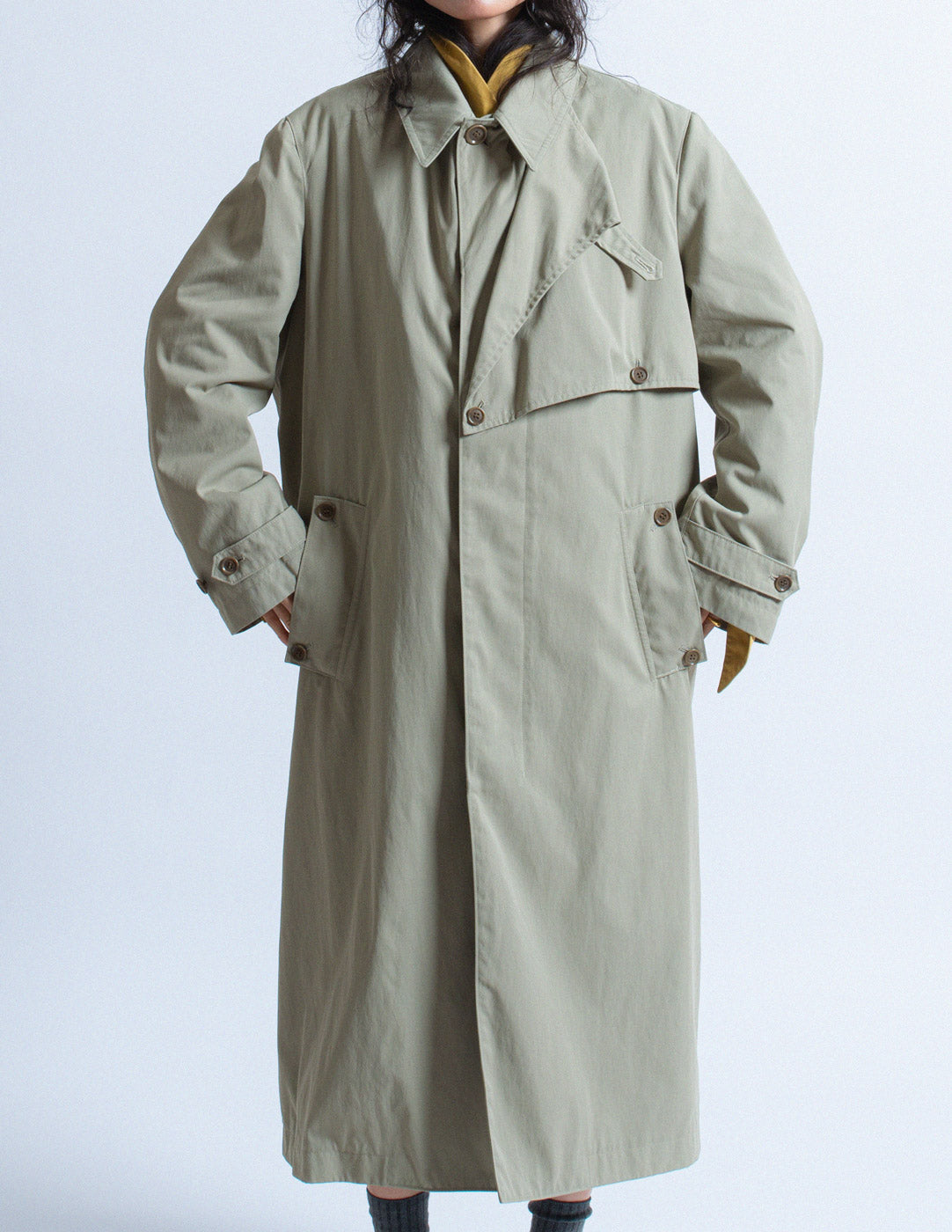 Y's khaki trench coat front detail