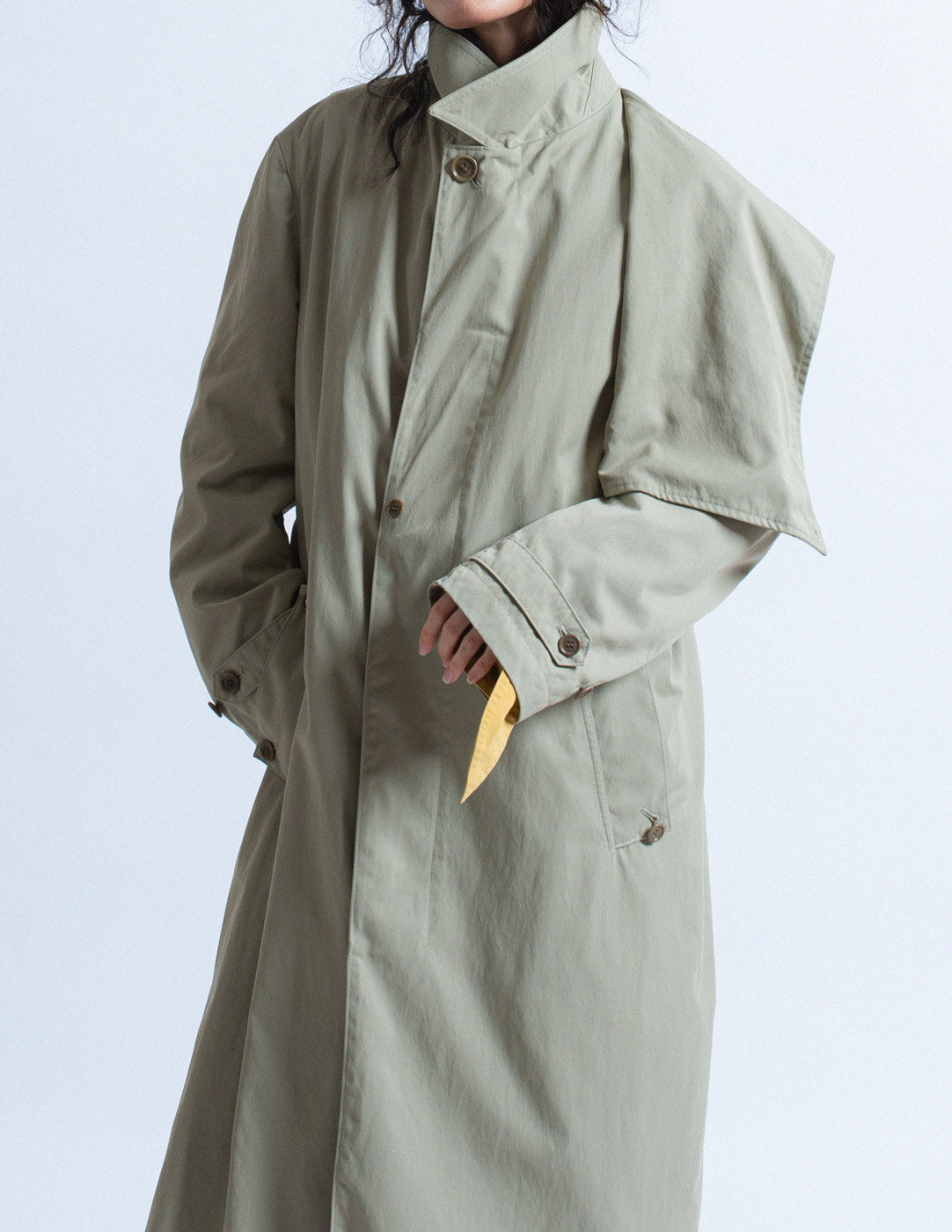 Y's khaki trench coat side detail